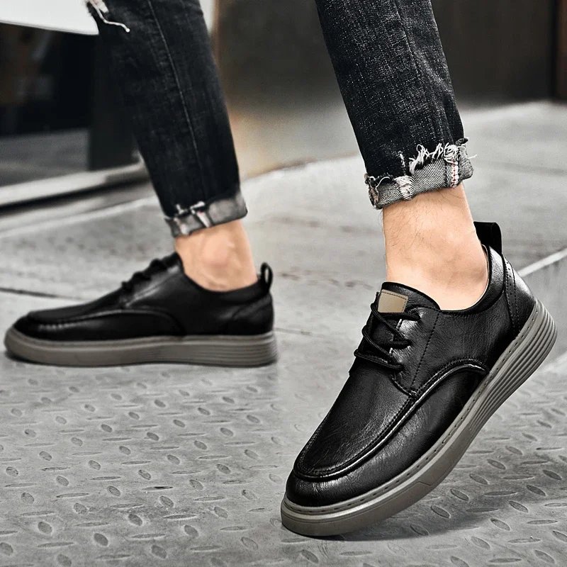 Classic Mens breathable sneakers genuine leather men casual shoes all-match lace-up men's walking shoes men antiskid footwear