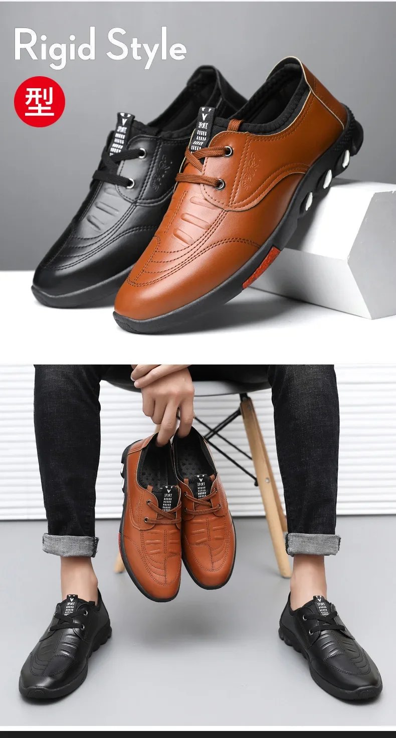 Mens Casual Shoes 2024 Spring Soft Leather Flats for Male Slip on Comfortable Walking Sneakers Non Slip Dress Formal Loafers