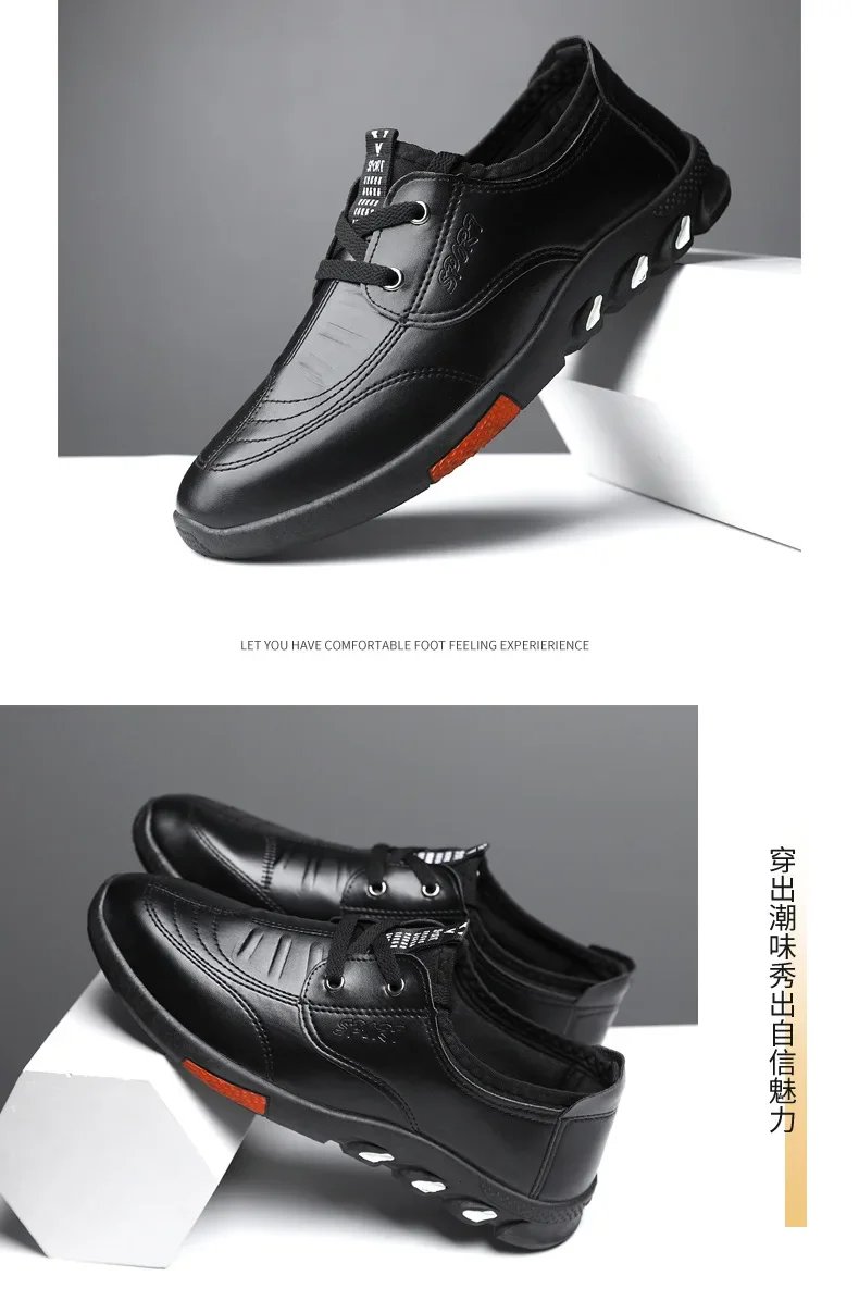 Mens Casual Shoes 2024 Spring Soft Leather Flats for Male Slip on Comfortable Walking Sneakers Non Slip Dress Formal Loafers