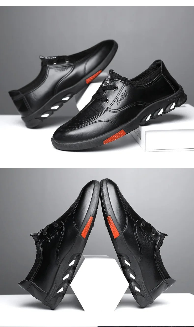 Mens Casual Shoes 2024 Spring Soft Leather Flats for Male Slip on Comfortable Walking Sneakers Non Slip Dress Formal Loafers