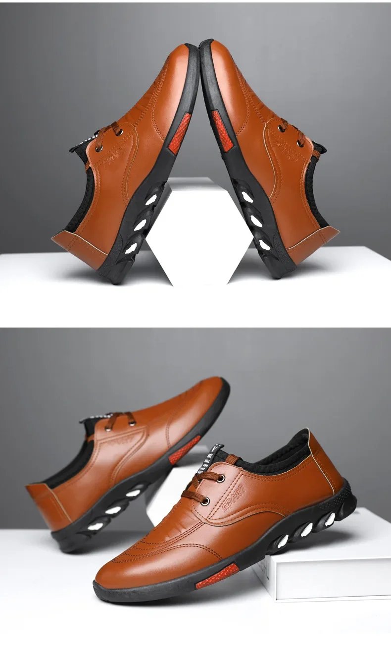 Mens Casual Shoes 2024 Spring Soft Leather Flats for Male Slip on Comfortable Walking Sneakers Non Slip Dress Formal Loafers