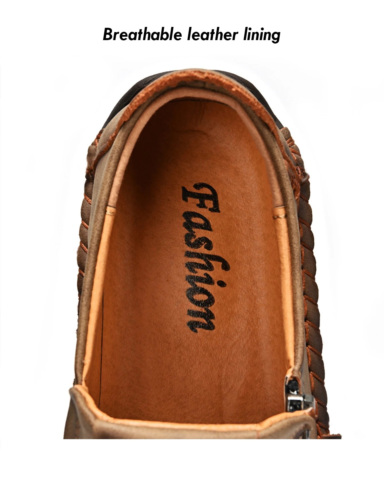 Handmade Leather Men Shoes Casual Loafers Slip OnZipper Split Leather Shoes Men Flats Hot Sale Moccasins Shoes Dropshipping