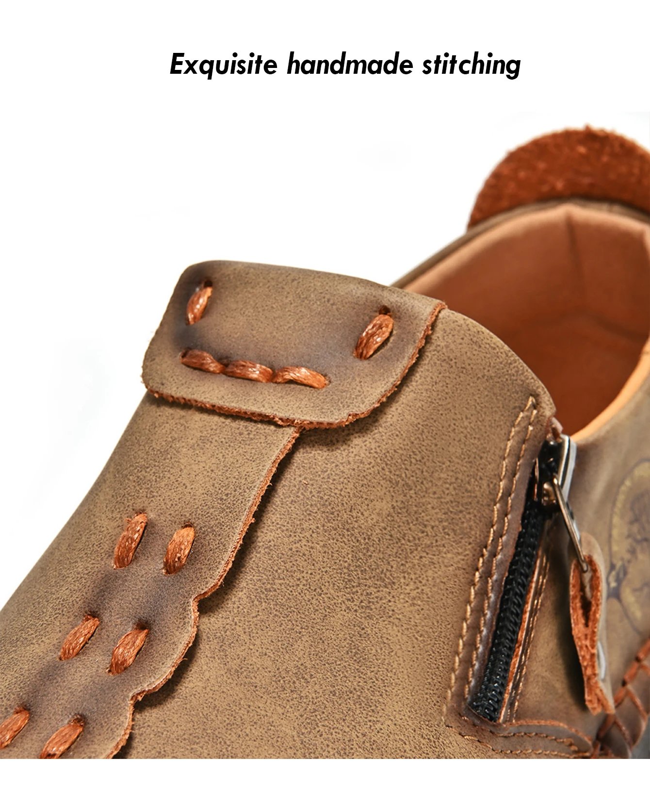 Handmade Leather Men Shoes Casual Loafers Slip OnZipper Split Leather Shoes Men Flats Hot Sale Moccasins Shoes Dropshipping