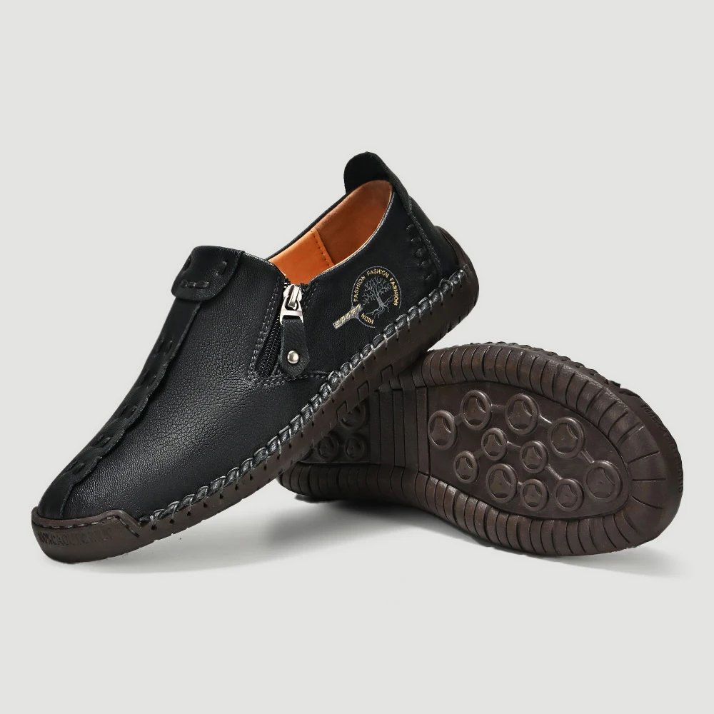 Handmade Leather Men Shoes Casual Loafers Slip OnZipper Split Leather Shoes Men Flats Hot Sale Moccasins Shoes Dropshipping