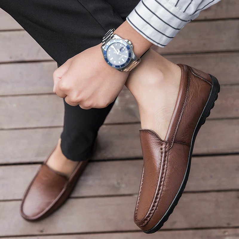Genuine Leather Men Shoes Casual Luxury Brand Men Loafers Italian Moccasins Breathable Slip on Men Driving Shoes Chaussure Homme