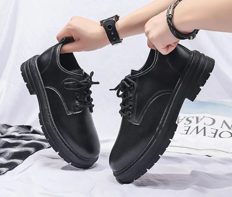 Men Business Casual Leather Shoes Non Slip Platform Oxfords Shoes Lace-up Black Career Dress Shoe Male Derby Shoe Loafers Office