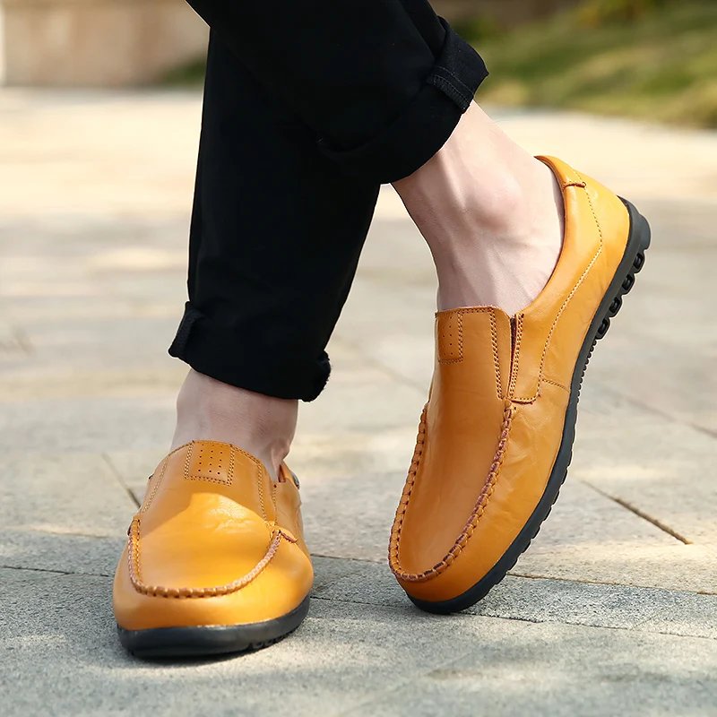 man shoes Genuine Leather Men Casual Shoes  Brand 2023 Mens  Breathable Slip on Black Driving Shoes Plus Size 37-46
