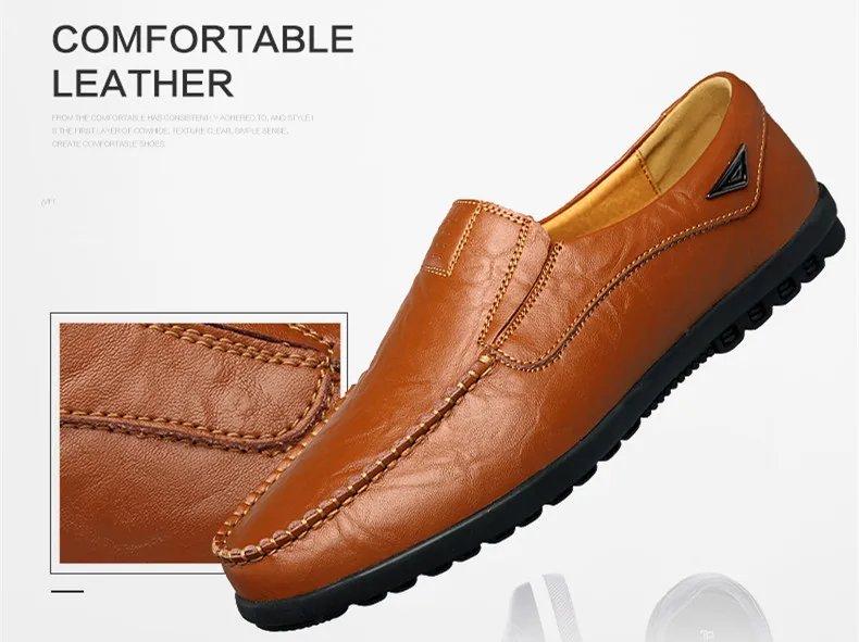 man shoes Genuine Leather Men Casual Shoes  Brand 2023 Mens  Breathable Slip on Black Driving Shoes Plus Size 37-46