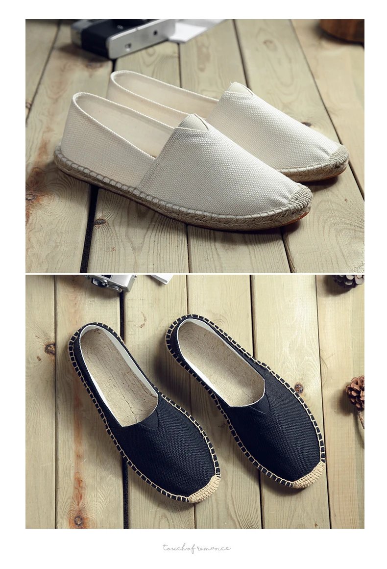 Women Sewing Flax Shoes Slip on Loafers Casual Shoes Man Espadrilles Hemp Canvas Flat Shoes Plus Size Fisherman Driving Footwear