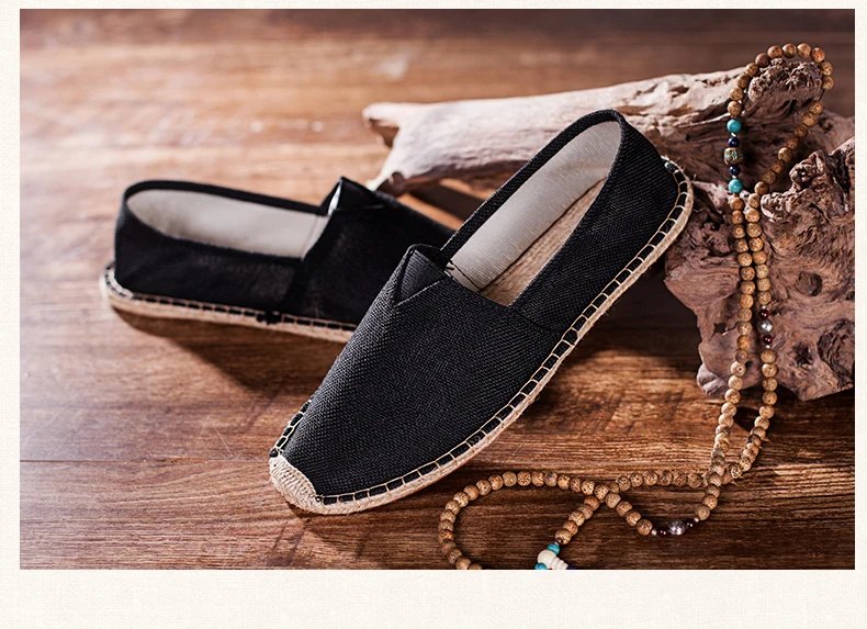 Women Sewing Flax Shoes Slip on Loafers Casual Shoes Man Espadrilles Hemp Canvas Flat Shoes Plus Size Fisherman Driving Footwear
