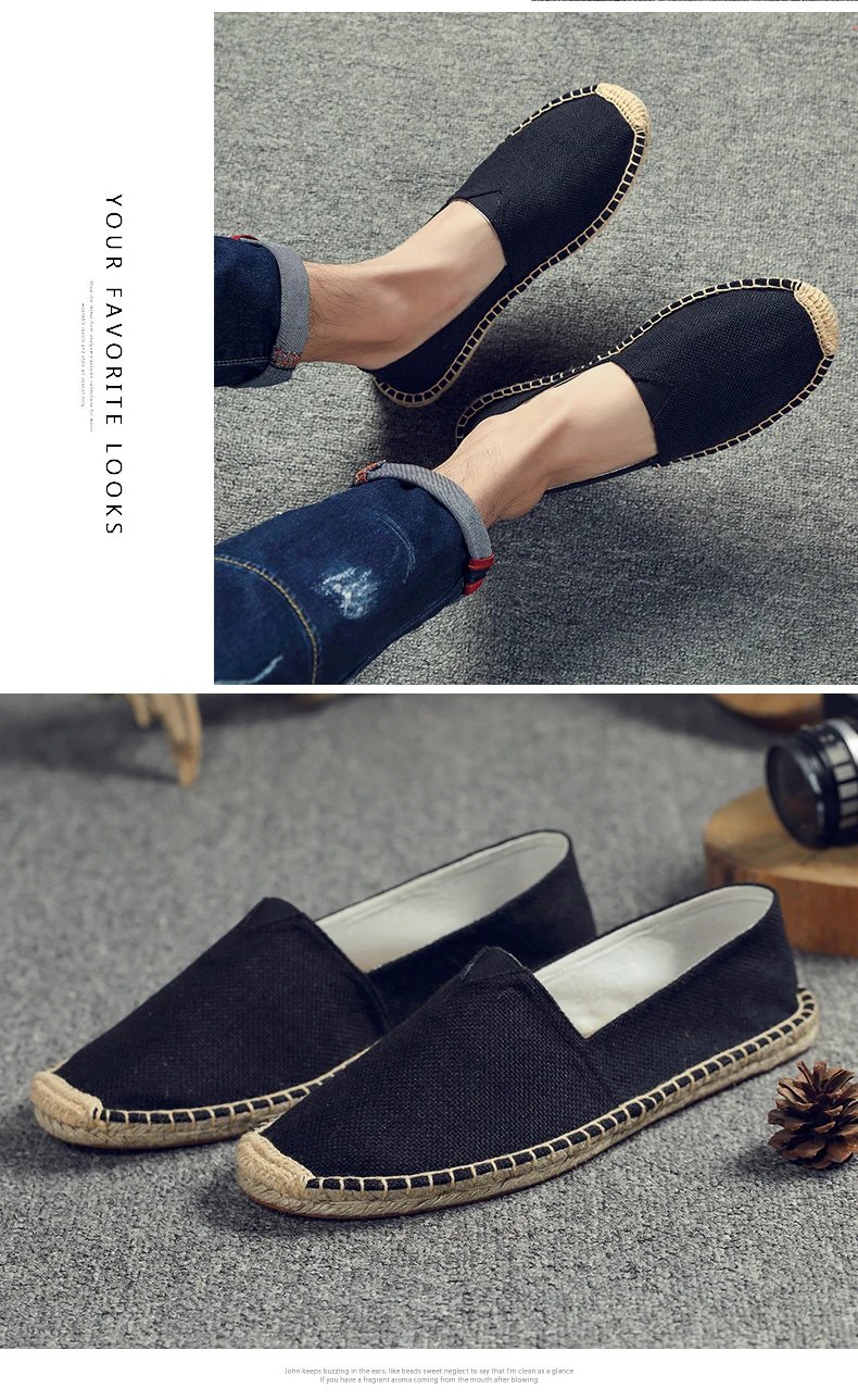 Women Sewing Flax Shoes Slip on Loafers Casual Shoes Man Espadrilles Hemp Canvas Flat Shoes Plus Size Fisherman Driving Footwear