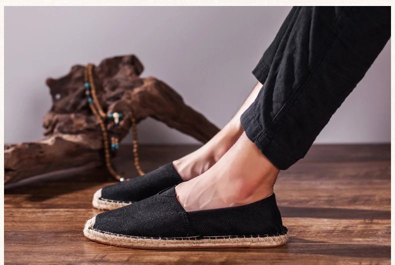 Women Sewing Flax Shoes Slip on Loafers Casual Shoes Man Espadrilles Hemp Canvas Flat Shoes Plus Size Fisherman Driving Footwear