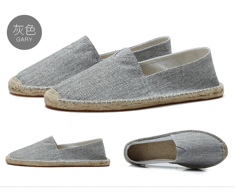 Women Sewing Flax Shoes Slip on Loafers Casual Shoes Man Espadrilles Hemp Canvas Flat Shoes Plus Size Fisherman Driving Footwear