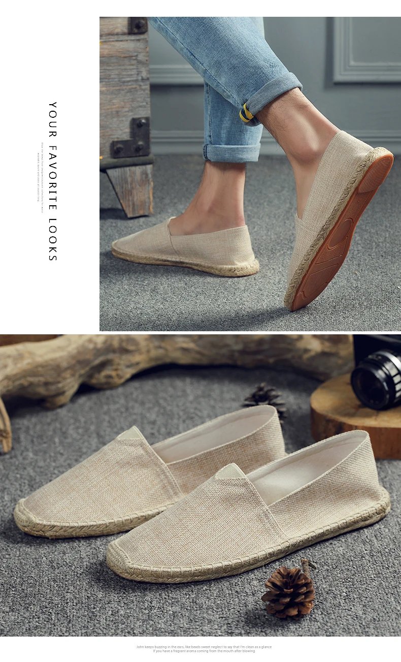 Women Sewing Flax Shoes Slip on Loafers Casual Shoes Man Espadrilles Hemp Canvas Flat Shoes Plus Size Fisherman Driving Footwear