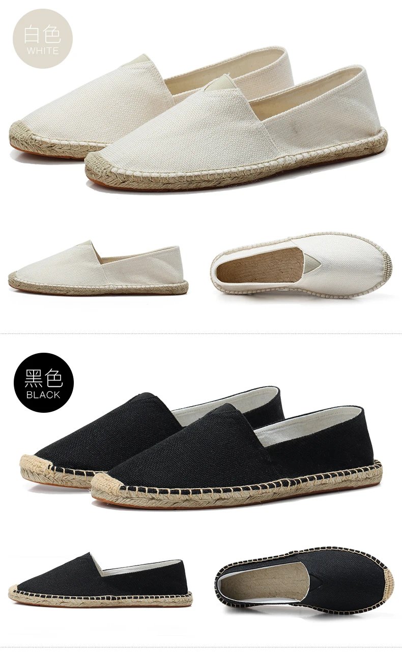 Women Sewing Flax Shoes Slip on Loafers Casual Shoes Man Espadrilles Hemp Canvas Flat Shoes Plus Size Fisherman Driving Footwear