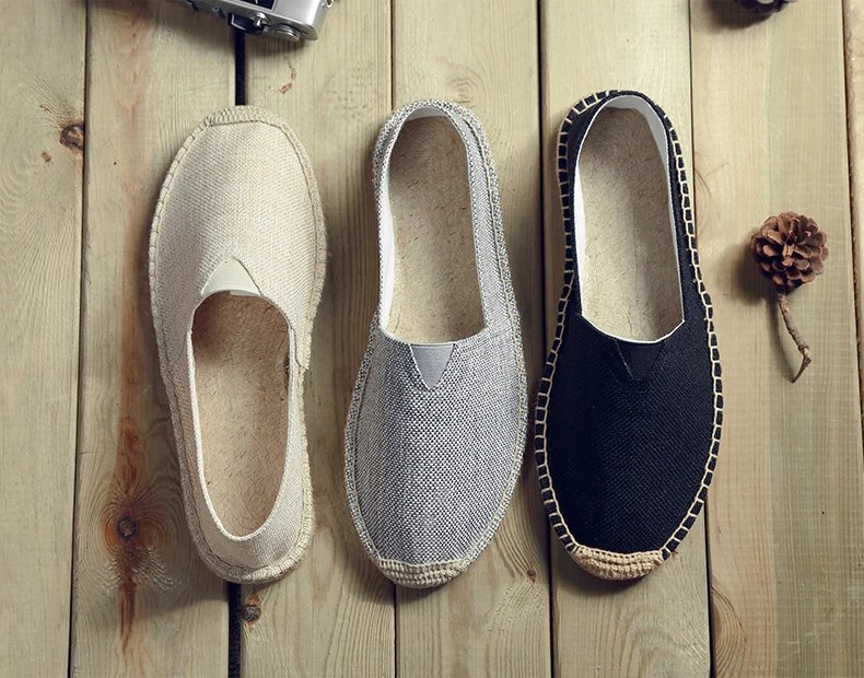 Women Sewing Flax Shoes Slip on Loafers Casual Shoes Man Espadrilles Hemp Canvas Flat Shoes Plus Size Fisherman Driving Footwear