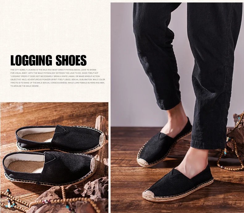 Women Sewing Flax Shoes Slip on Loafers Casual Shoes Man Espadrilles Hemp Canvas Flat Shoes Plus Size Fisherman Driving Footwear