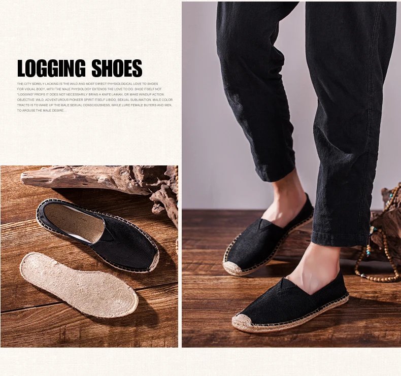 Women Sewing Flax Shoes Slip on Loafers Casual Shoes Man Espadrilles Hemp Canvas Flat Shoes Plus Size Fisherman Driving Footwear