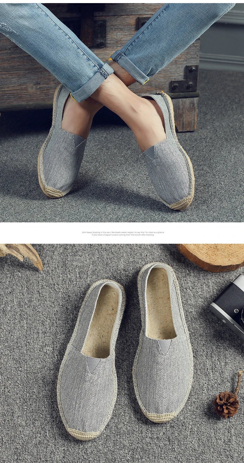 Women Sewing Flax Shoes Slip on Loafers Casual Shoes Man Espadrilles Hemp Canvas Flat Shoes Plus Size Fisherman Driving Footwear