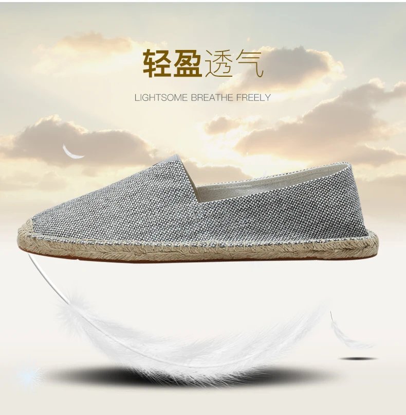 Women Sewing Flax Shoes Slip on Loafers Casual Shoes Man Espadrilles Hemp Canvas Flat Shoes Plus Size Fisherman Driving Footwear