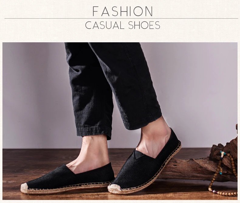 Women Sewing Flax Shoes Slip on Loafers Casual Shoes Man Espadrilles Hemp Canvas Flat Shoes Plus Size Fisherman Driving Footwear