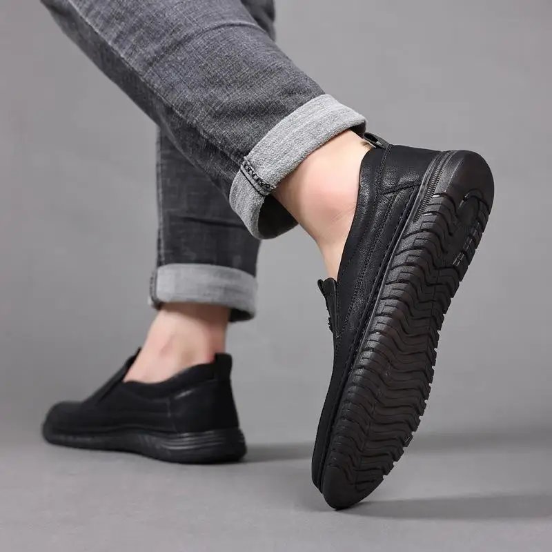 Handmade Cow Leather Shoes for Men Business Casual Shoes Lightweight Soft Bottom Loafers Driving Flat Shoe Slip on Male Footwear