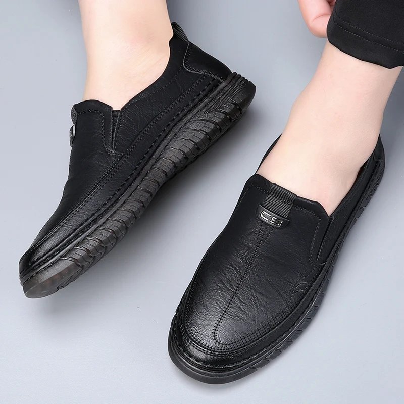 Handmade Cow Leather Shoes for Men Business Casual Shoes Lightweight Soft Bottom Loafers Driving Flat Shoe Slip on Male Footwear