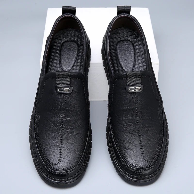 Handmade Cow Leather Shoes for Men Business Casual Shoes Lightweight Soft Bottom Loafers Driving Flat Shoe Slip on Male Footwear
