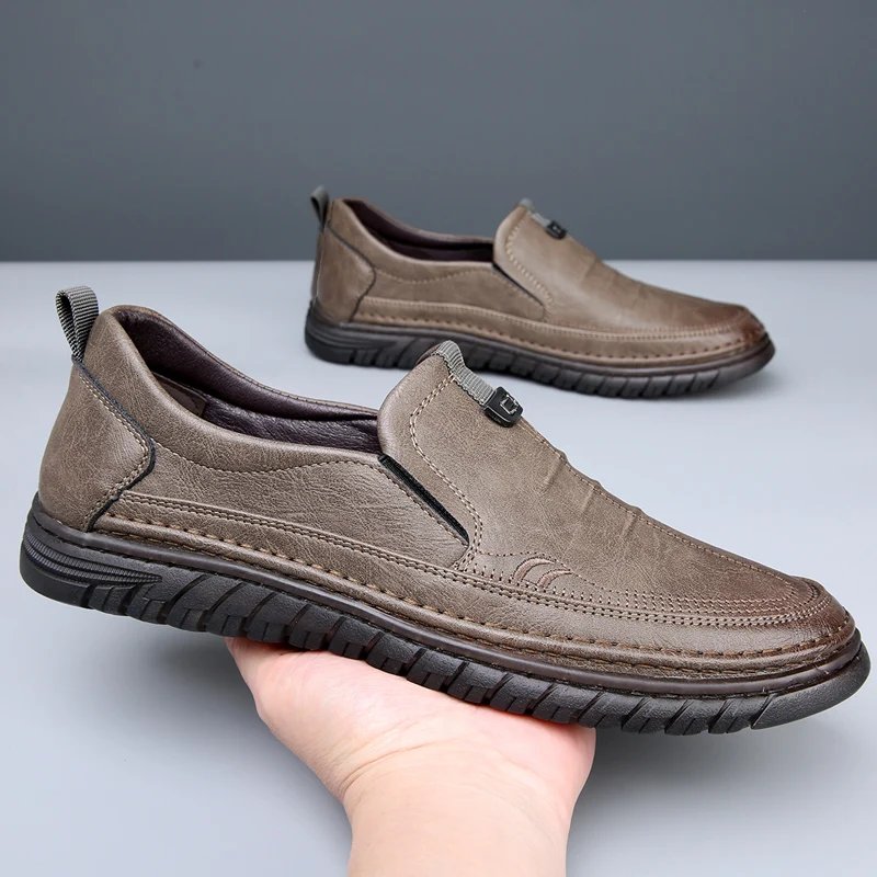 Handmade Cow Leather Shoes for Men Business Casual Shoes Lightweight Soft Bottom Loafers Driving Flat Shoe Slip on Male Footwear