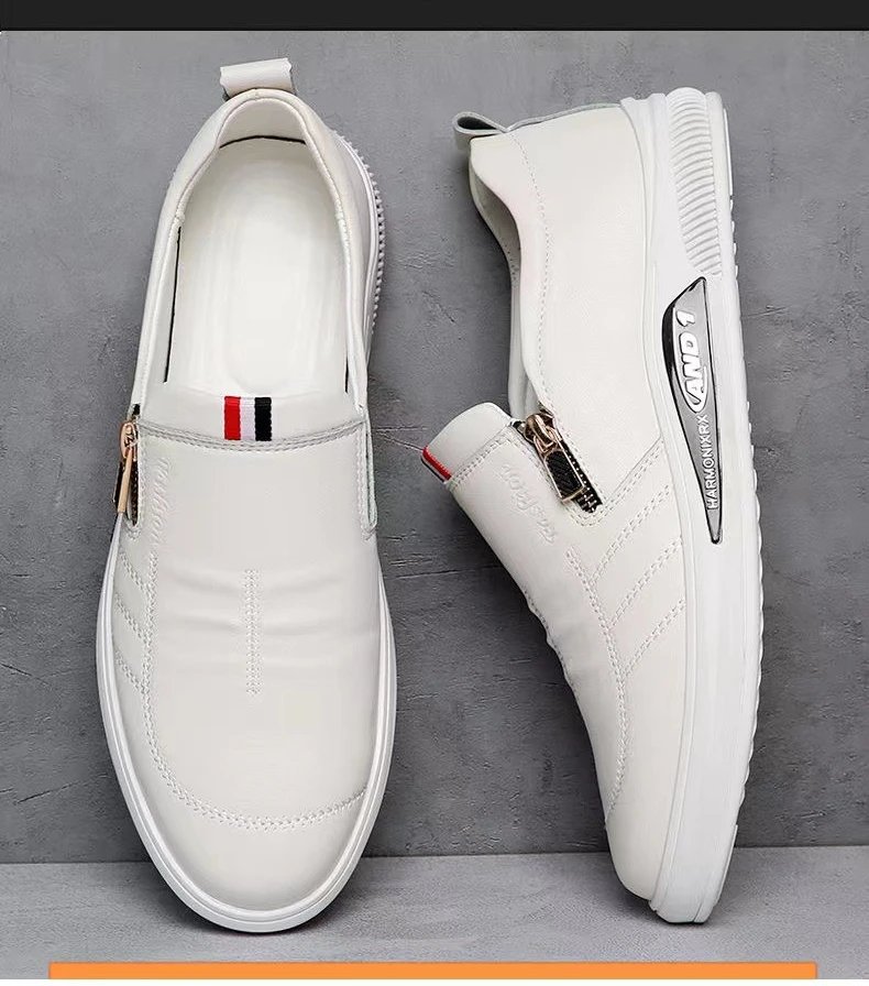 Casual Leather Shoes for Men Trend Brand Loafers Autumn ZIP Flat Man's Sneakes Business Comfortable Moccasins Tenis Masculino