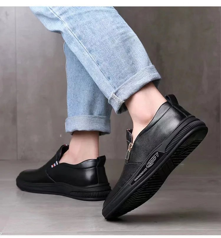 Casual Leather Shoes for Men Trend Brand Loafers Autumn ZIP Flat Man's Sneakes Business Comfortable Moccasins Tenis Masculino