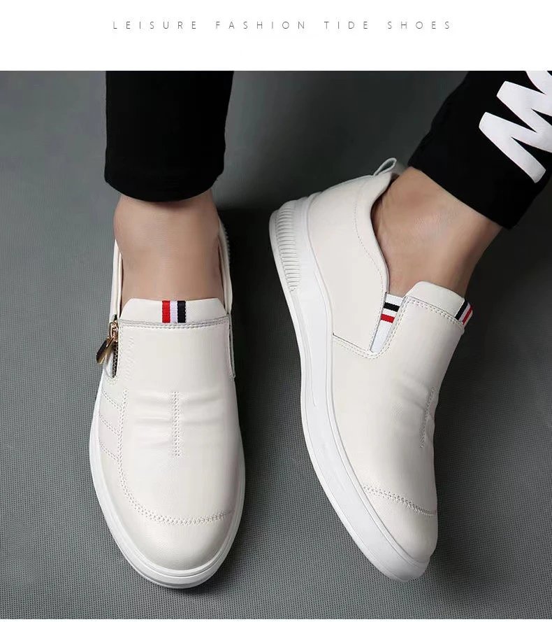 Casual Leather Shoes for Men Trend Brand Loafers Autumn ZIP Flat Man's Sneakes Business Comfortable Moccasins Tenis Masculino