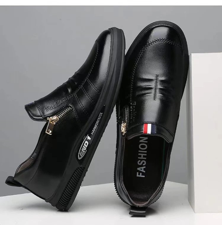 Casual Leather Shoes for Men Trend Brand Loafers Autumn ZIP Flat Man's Sneakes Business Comfortable Moccasins Tenis Masculino