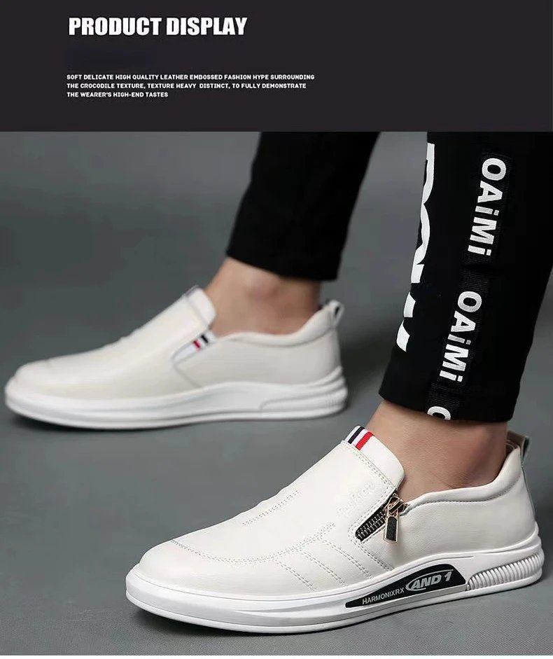 Casual Leather Shoes for Men Trend Brand Loafers Autumn ZIP Flat Man's Sneakes Business Comfortable Moccasins Tenis Masculino