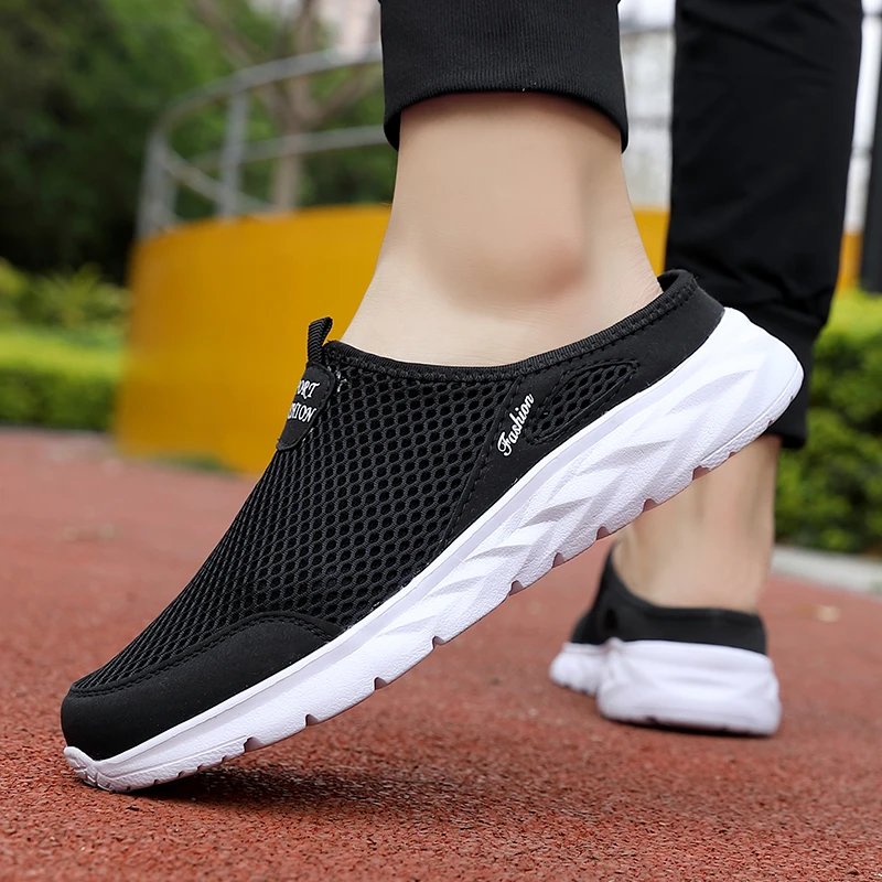 Casual Shoes Men Summer Half Shoes Slippers Slides Slip on Shoes Men Mesh Breathable Soft Comfortable Slippers for Men