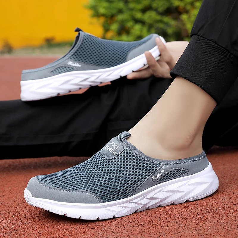 Casual Shoes Men Summer Half Shoes Slippers Slides Slip on Shoes Men Mesh Breathable Soft Comfortable Slippers for Men