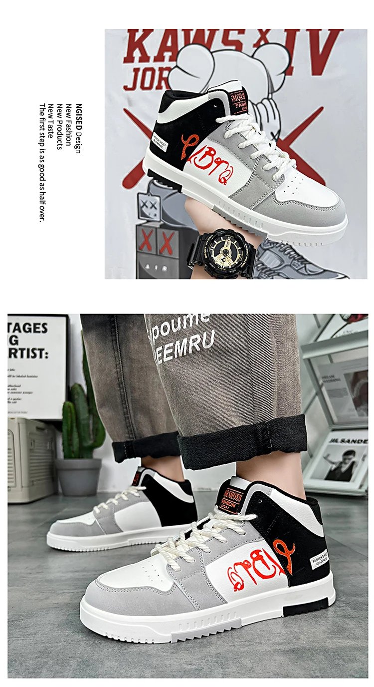 Youth High Top Sneakers For Men New Fashion Brand Good Quality Casual Men's Shoes Comfortable Non-slip Man Flat Skateboard Shoes