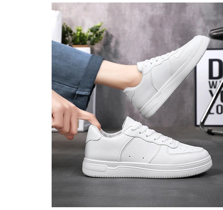 Men Outdoor Leather Shoes Flat Classic Black Sports Shoes Lace up Skateboard Board Shoe Walking White Leisure Running Sneakers