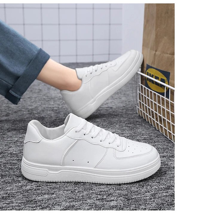 Men Outdoor Leather Shoes Flat Classic Black Sports Shoes Lace up Skateboard Board Shoe Walking White Leisure Running Sneakers