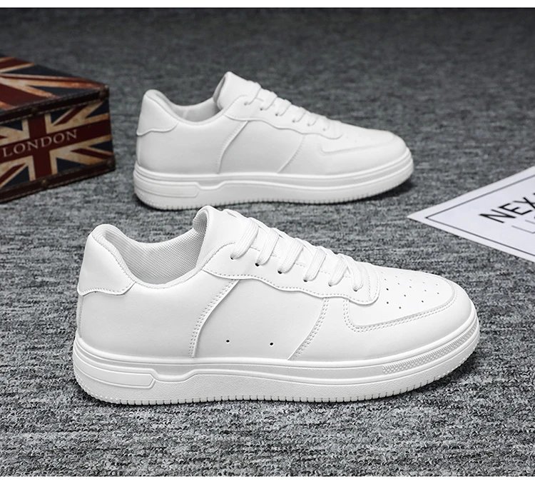 Men Outdoor Leather Shoes Flat Classic Black Sports Shoes Lace up Skateboard Board Shoe Walking White Leisure Running Sneakers