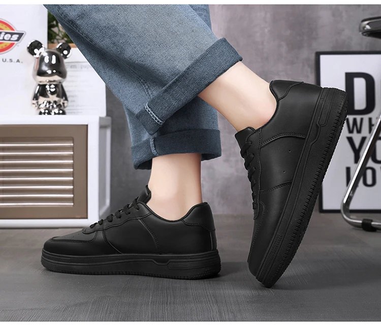 Men Outdoor Leather Shoes Flat Classic Black Sports Shoes Lace up Skateboard Board Shoe Walking White Leisure Running Sneakers