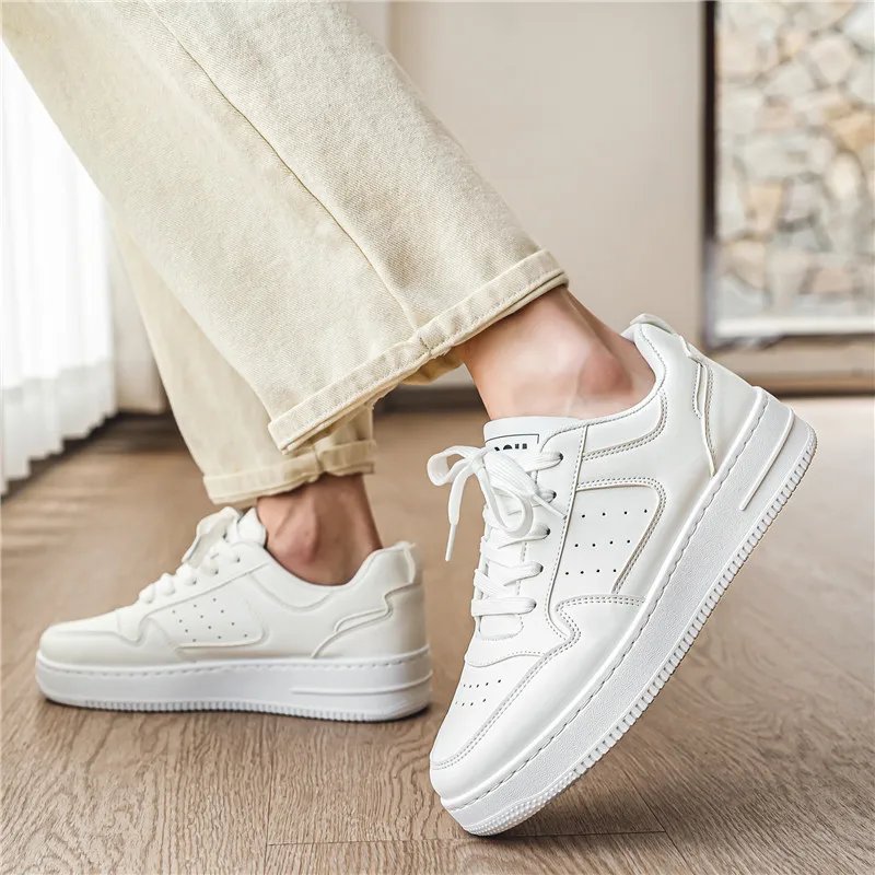 Men Outdoor Leather Shoes Flat Classic Casual Sports Shoes Lace up Skateboard Board Shoe Walking Travel Leisure Running Sneakers