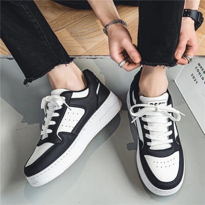 Men Outdoor Leather Shoes Flat Classic Casual Sports Shoes Lace up Skateboard Board Shoe Walking Travel Leisure Running Sneakers