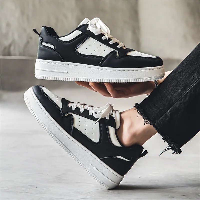 Men Outdoor Leather Shoes Flat Classic Casual Sports Shoes Lace up Skateboard Board Shoe Walking Travel Leisure Running Sneakers