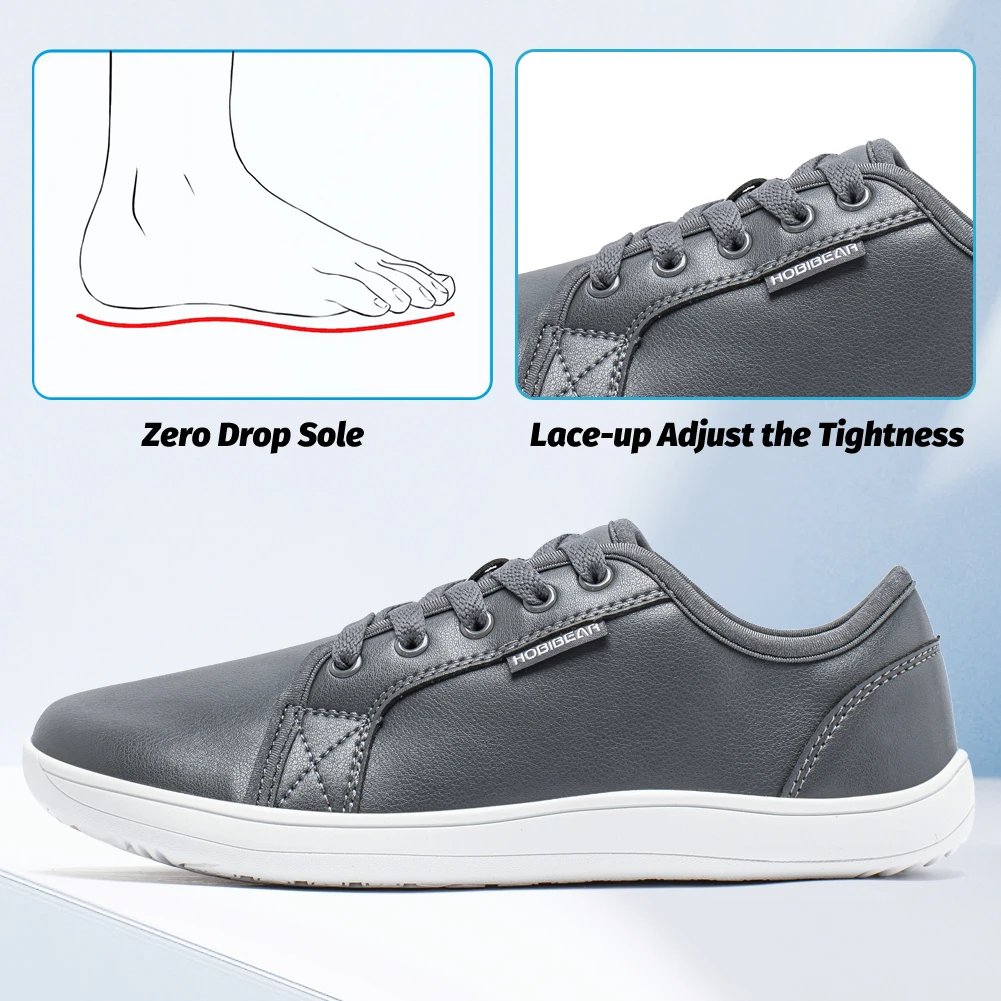 Minimalist Shoes for Men Wide Toe Barefoot Zero Drop Shoes Casual Leather Fashion Sneakers Lightweight Walking Shoes