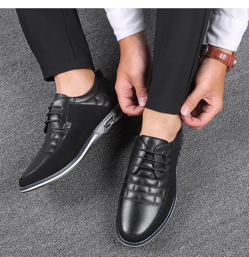 Men Casual Shoes Fashion Brand Classic Casual Men Pu Leather Shoes Black Hot Sale Breathable Business Lace-Up Men Shoes Big Size