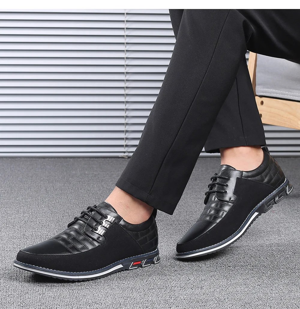 Men Casual Shoes Fashion Brand Classic Casual Men Pu Leather Shoes Black Hot Sale Breathable Business Lace-Up Men Shoes Big Size