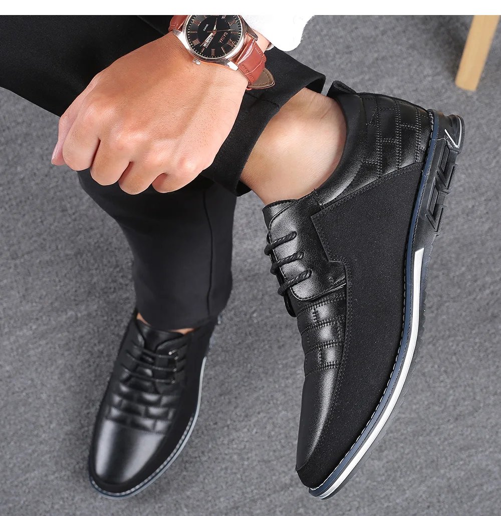 Men Casual Shoes Fashion Brand Classic Casual Men Pu Leather Shoes Black Hot Sale Breathable Business Lace-Up Men Shoes Big Size
