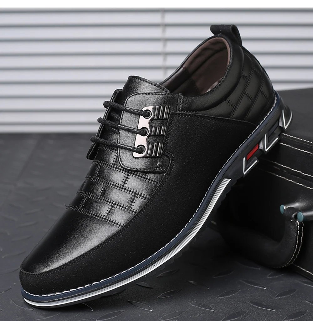 Men Casual Shoes Fashion Brand Classic Casual Men Pu Leather Shoes Black Hot Sale Breathable Business Lace-Up Men Shoes Big Size