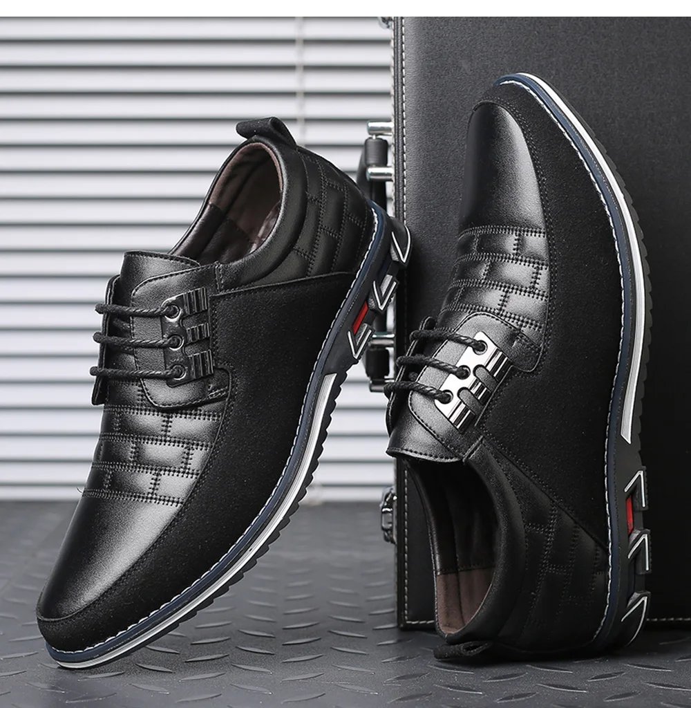 Men Casual Shoes Fashion Brand Classic Casual Men Pu Leather Shoes Black Hot Sale Breathable Business Lace-Up Men Shoes Big Size